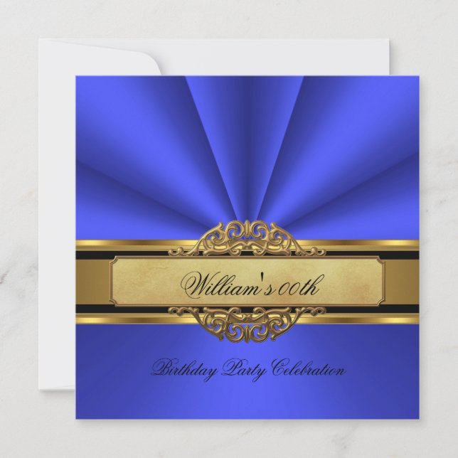 Invitation Elégant bleu Gold Anniversaire Hommes Mans (Devant)