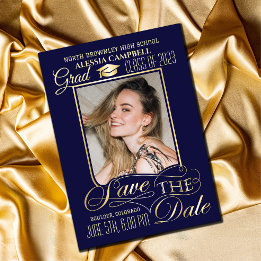 Invitation Élégant Bleu Graduation Enregistrer la date Invita