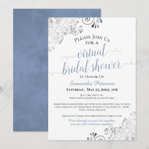 Invitation Élégant Bleu & Gris sur Fête de Mariage Virtuelle