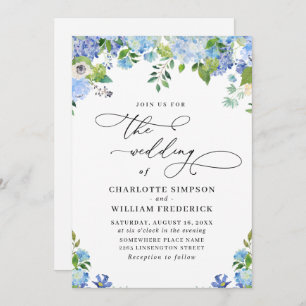 Invitation Elégant bleu Hydrangea Aquarelle Mariage de verdur