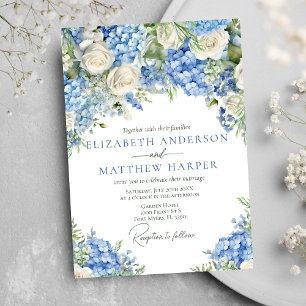 Invitation Elégant bleu Hydrangea Roses blanches Mariage flor