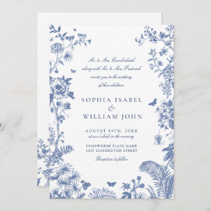Invitation Elégant Bleu Jardin Français Mariage