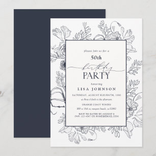 Invitation Elégant bleu marine 50e anniversaire Floral