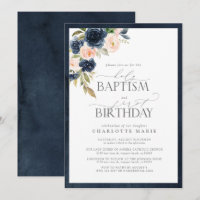 Elégant bleu marine Baptême rose 1er anniversaire