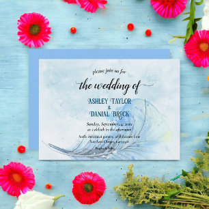 Invitation Elégant bleu marine Dusty Aquarelle Mariage élégan