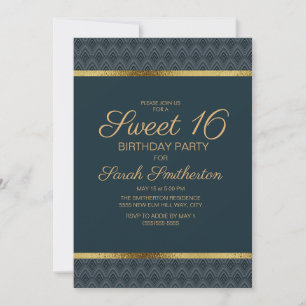 Invitation Elégant bleu marine Gold Sweet 16 Anniversaire