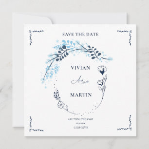 Invitation Élégant Bleu Marine Monogramme Floral Enregistrer 