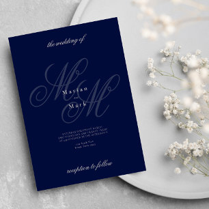 Invitation Elégant bleu marine monogramme mariage initial