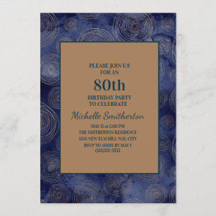 Invitation Elégant bleu marine or 80e anniversaire