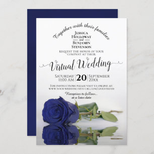 Invitation Élégant bleu marine reflétant Rose Mariage virtuel
