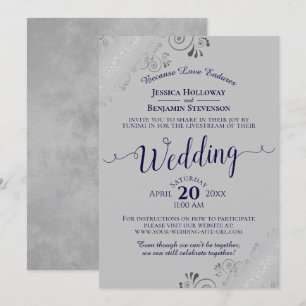 Invitation Elégant bleu marine sur gris Mariage Livestream
