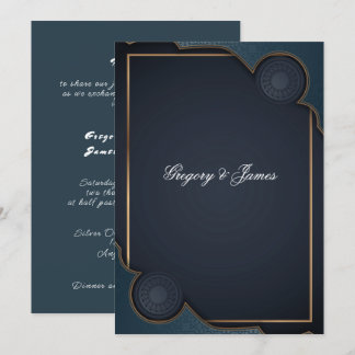 Invitation Elégant bleu marine Turquoise et or moderne