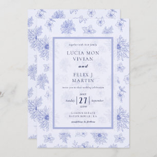 Invitation Elégant bleu neutre Ombre floral Mariage