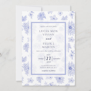 Invitation Elégant bleu neutre Ombre floral tout en un