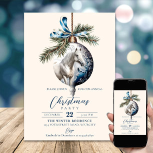 Invitation Élégant bleu Noël blanc cheval équestre