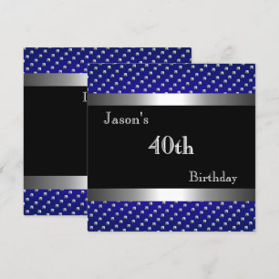 Invitation Elegant Bleu Noir Argent Studs 40e Anniversaire Ho