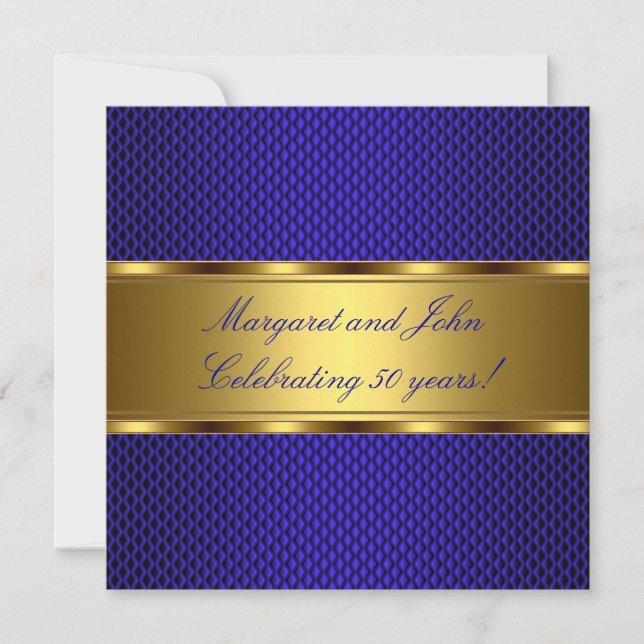Invitation Élégant Bleu Or 50e anniversaire de mariage Evénem (Devant)