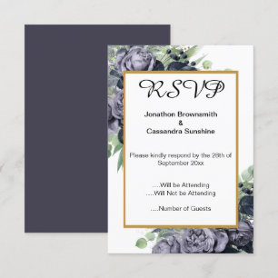 INVITATION ÉLÉGANT BLEU OR EUCALYPTUS ROSE  RSVP