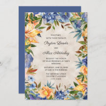 Elégant bleu orange aquarelle Mariage floral