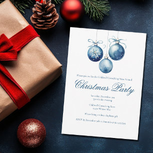 Invitation Elégant Bleu Ornements de Noël Société Fête