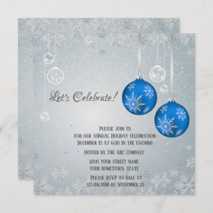 Invitation Élégant Bleu Ornements Silver Snowflakes Noël