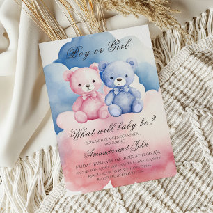 Invitation Élégant Bleu ou Rose Ours Révélation de genre
