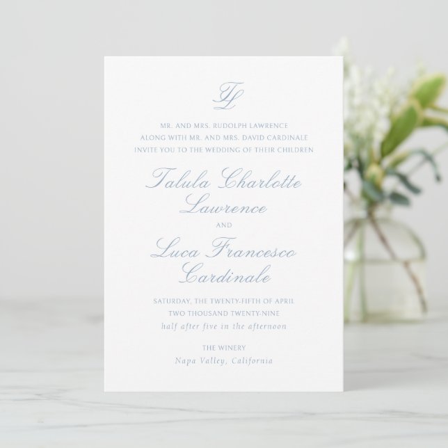 Invitation Elégant bleu outresque Mariage traditionnel (Debout devant)