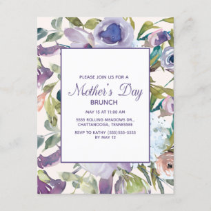 Invitation Élégant bleu poussiéreux floral violet pour la fêt