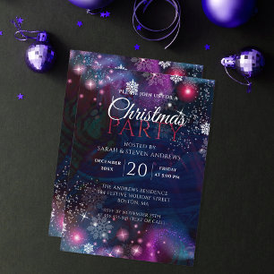 Invitation Élégant bleu profond rose hiver Wonderland Noël