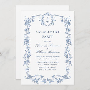 Invitation Elégant Bleu Rose Jardin ENGAGEMENT PARTI