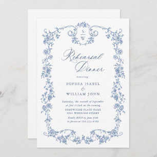 Invitation Elégant Bleu Rose Toile Reprêtre Dîner