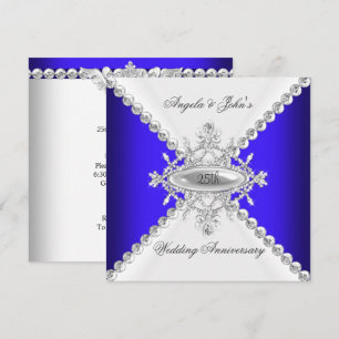 Invitation Élégant Bleu Royal Blanc 25e Anniversaire de Maria