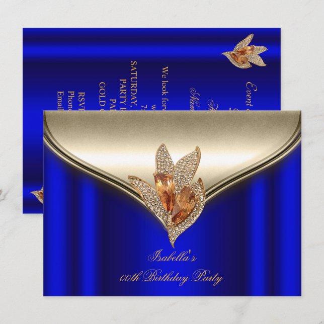 Invitation Élégant bleu royal bronze marron or fête (Devant / Derrière)
