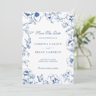 Invitation Élégant Bleu Royal Floral Jardin Save The Date