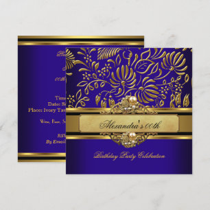 Invitation Élégant bleu royal or damassé perle soirée