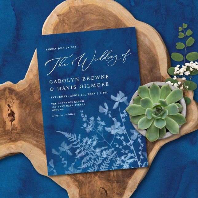 Invitation Élégant Bleu Sunprint Boho Mariage botanique (Créateur téléchargé)