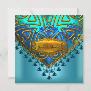 Invitation Élégant Bleu Turquoise Aqua Or Toutes Occasions