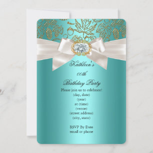Invitation Elégant bleu Turquoise fête d'anniversaire Damask
