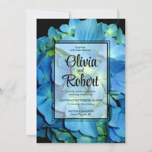Invitation Elégant bleu turquoise hydrangées florales rose Ma
