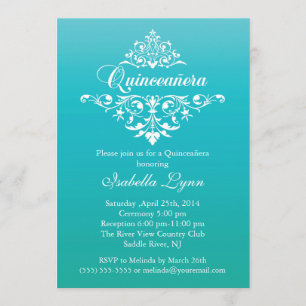 Invitation Elégant bleu turquoise Ombre Quinceañera Party