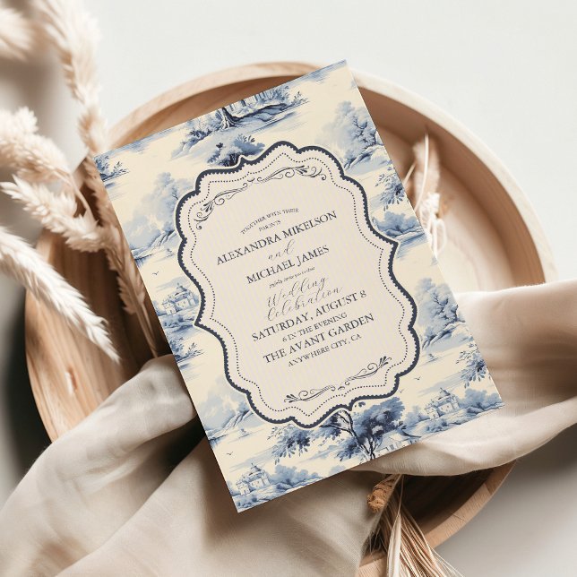 Invitation Elégant bleu Vintage Floral Mariage (Créateur téléchargé)
