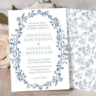 Invitation Elégant bleu Vintage Mariage floral