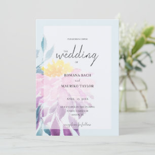 Invitation Elégant bleu violet rose dahlia aquarelle Art