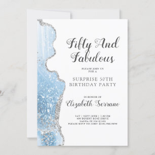 Invitation Elégant Blue Agate Surprise 50e anniversaire