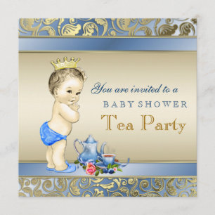 Invitation Elégant Blue and Gold Boys Tea Party Baby shower