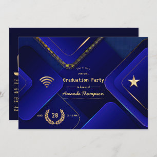 Invitation Elégant Blue and Gold Virtual Graduation Party