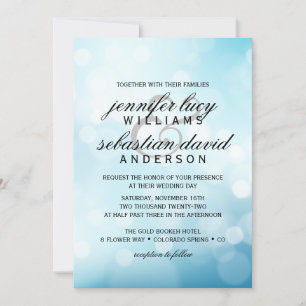 Invitation Elégant Blue Bokeh Light Chic Mariage