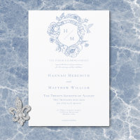 Elégant Blue Chinoiserie Bird & Crest Mariage