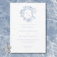 Elégant Blue Chinoiserie Bird & Crest Mariage