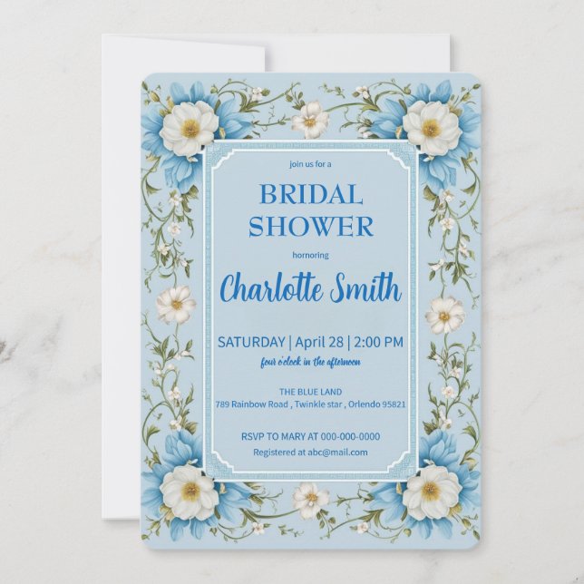 Invitation Elégant Blue Chinoiserie Floral nuptiale (Devant)
